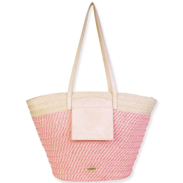 Pink, Paper Straw Shoulder Tote | CE6674 B