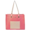 Pink, Paper Straw Shoulder Tote | CE6638 B