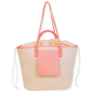 Pink, Paper Straw Shoulder Tote | CE6636 A