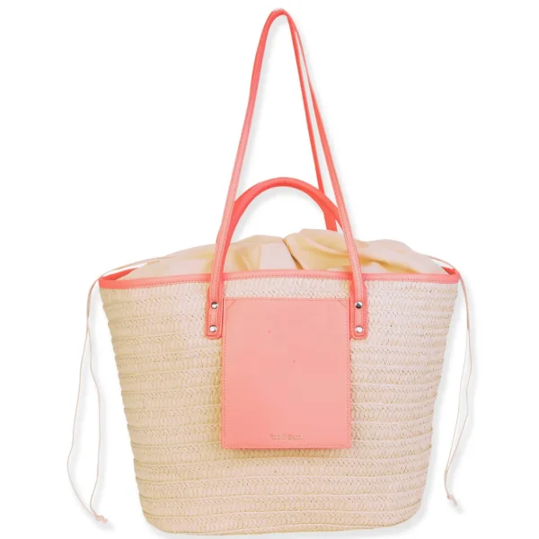 Pink, Paper Straw Shoulder Tote | CE6636 A