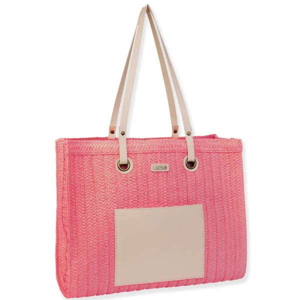 Pink, Paper Straw Shoulder Tote | CE6638 B