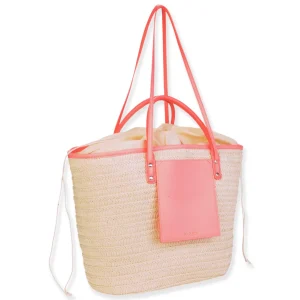 Pink, Paper Straw Shoulder Tote | CE6636 A