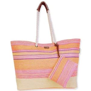 Pink, Poly/Paper Straw Shoulder Tote | CE6608 A
