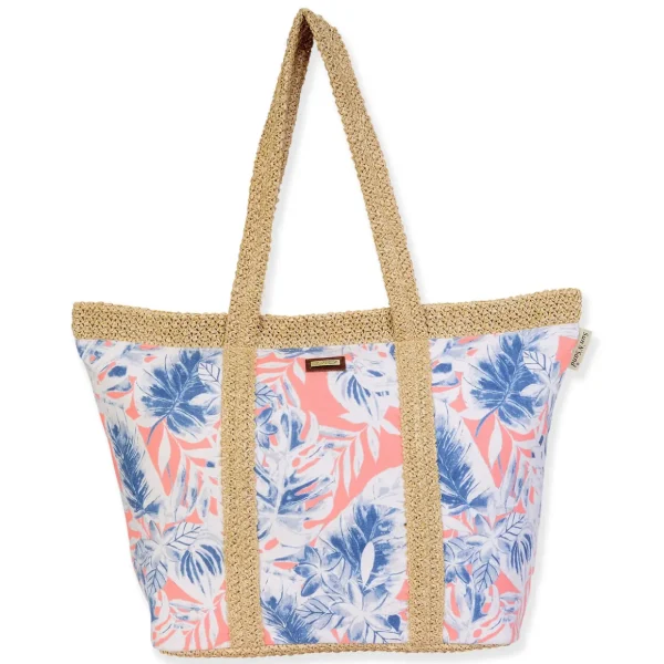 Pink, Poly/PP Straw Shoulder Tote | CE6610 A