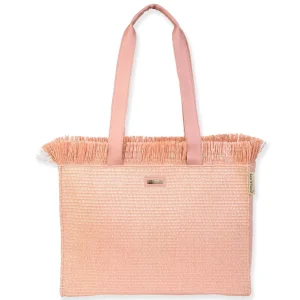 Pink, PP Straw Shoulder Tote | CE6627 B