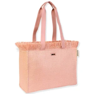 Pink, PP Straw Shoulder Tote | CE6627 B