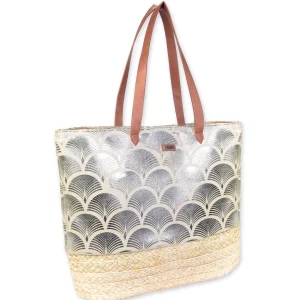 Silver, Jute Linen/Corn Husk Shoulder Tote | CE6624 A