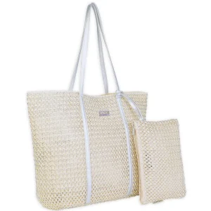 Silver, Paper/Metallic Crochet Shoulder Tote | CE6694 A