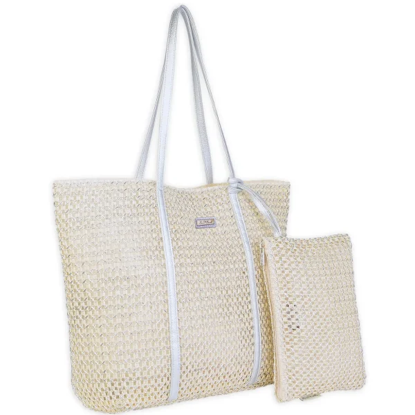 Silver, Paper/Metallic Crochet Shoulder Tote | CE6694 A