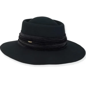 Sparrow | Women's Wool Felt Gambler Pleated Velvet Trim | AD1602