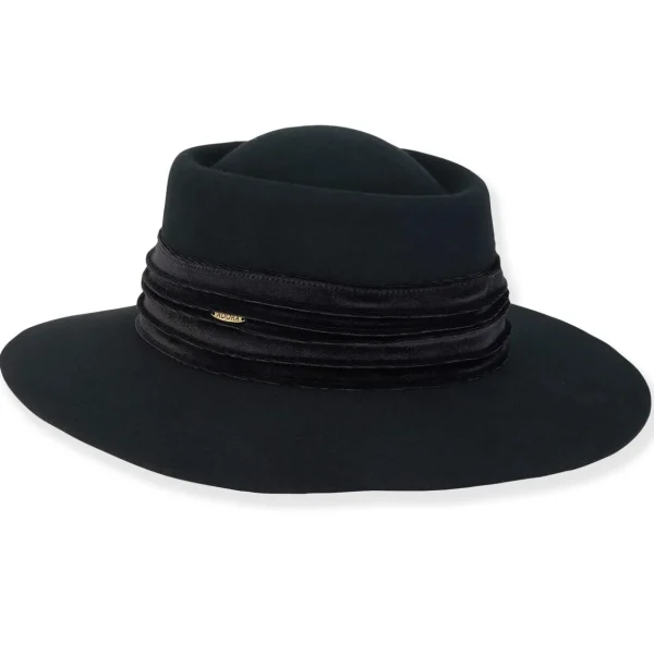 Sparrow | Women's Wool Felt Gambler Pleated Velvet Trim | AD1602