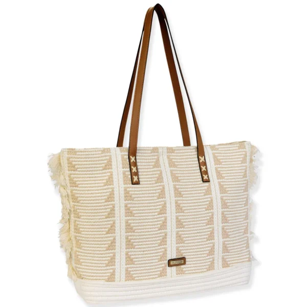 Tan, Cotton Shoulder Tote | CE6622 A