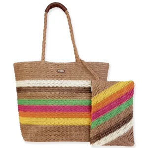 Tan Multi, Paper Crochet Shoulder Tote | CE6692 A