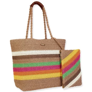 Tan Multi, Paper Crochet Shoulder Tote | CE6692 A