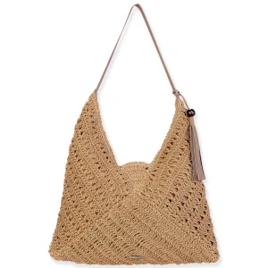Tan, Paper Crochet Shoulder Tote | CE6707 B