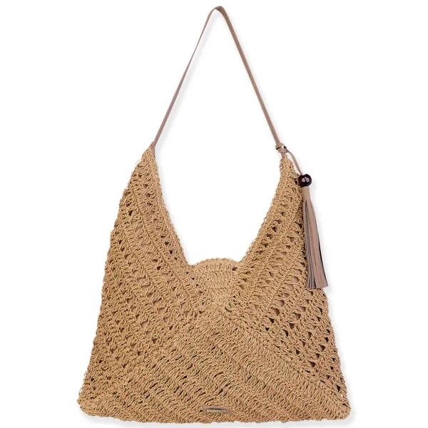 Tan, Paper Crochet Shoulder Tote | CE6707 B