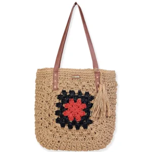 Tan, Paper Crochet Shoulder Tote | CE6706 B