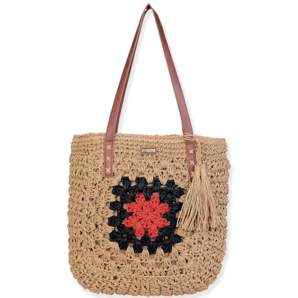 Tan, Paper Crochet Shoulder Tote | CE6706 B
