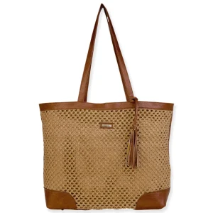 Tan, Paper Crochet Shoulder Tote | CE6701 B