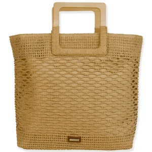 Tan, Paper Crochet Shoulder Tote | CE6699 B