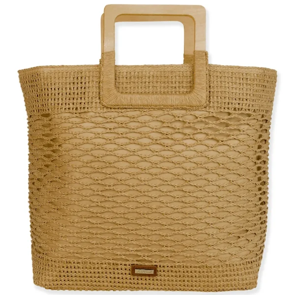 Tan, Paper Crochet Shoulder Tote | CE6699 B