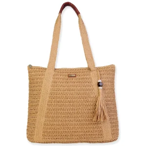 Tan, Paper Crochet Shoulder Tote | CE6697 B