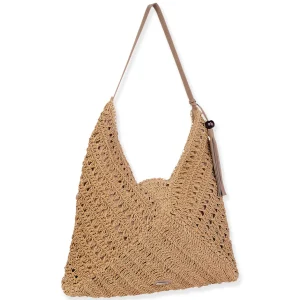 Tan, Paper Crochet Shoulder Tote | CE6707 B