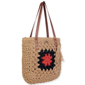 Tan, Paper Crochet Shoulder Tote | CE6706 B