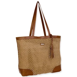 Tan, Paper Crochet Shoulder Tote | CE6701 B