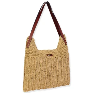 Tan, Paper Crochet Shoulder Tote | CE6708 B
