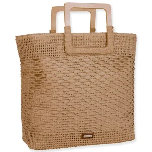 Tan, Paper Crochet Shoulder Tote | CE6699 B