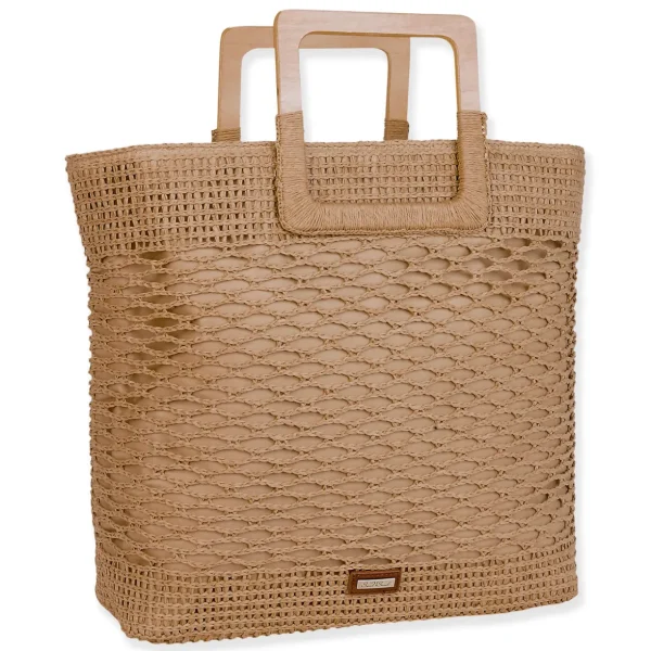 Tan, Paper Crochet Shoulder Tote | CE6699 B