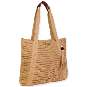 Tan, Paper Crochet Shoulder Tote | CE6697 B