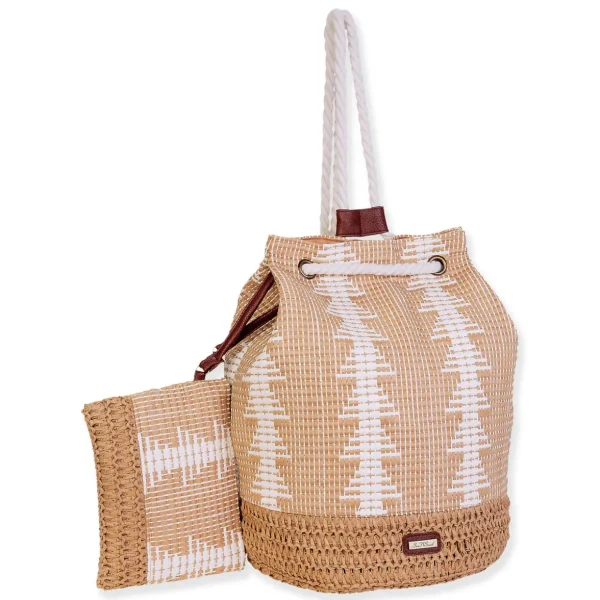 Tan, Paper Straw Backpack | CE6623 A