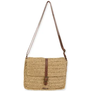 Tan, Paper Straw Crossbody | CE6652 B