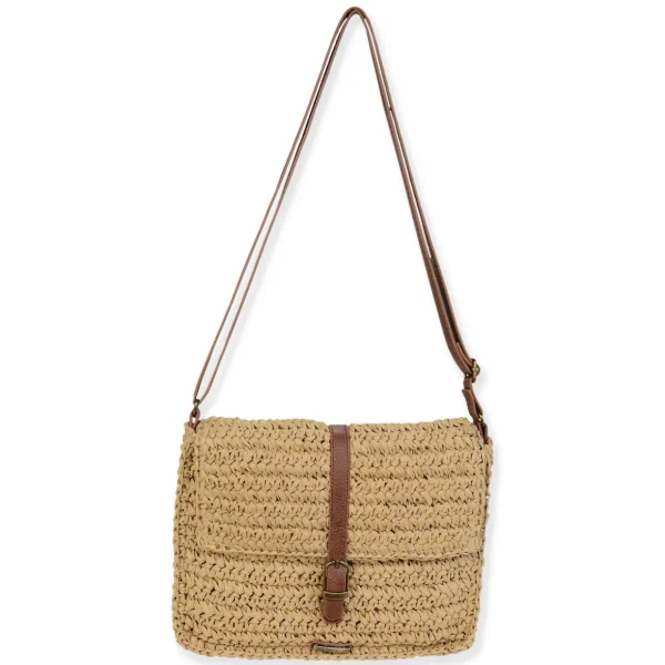 Tan, Paper Straw Crossbody | CE6652 B