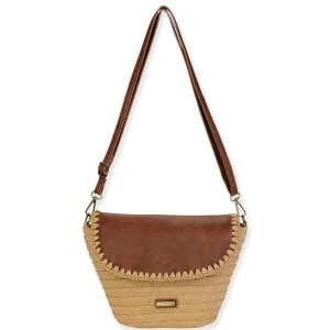 Tan, Paper Straw Crossbody | CE6683 B