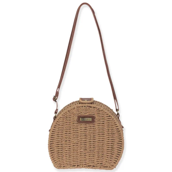 Tan, Paper Straw Crossbody | CE6647 B