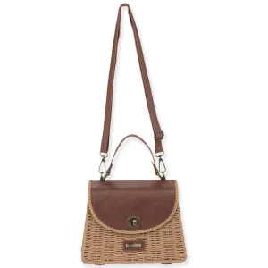 Tan, Paper Straw Crossbody | CE6644 B