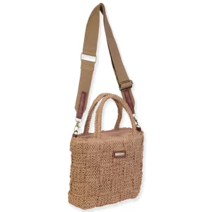 Tan, Paper Straw Crossbody | CE6709 B
