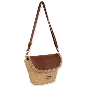 Tan, Paper Straw Crossbody | CE6683 B