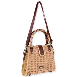 Tan, Paper Straw Crossbody | CE6646 B