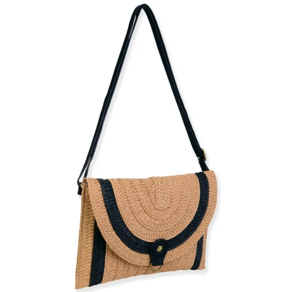 Tan, Paper Straw Crossbody | CE6723 B