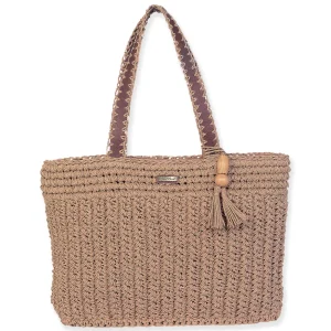 Tan, Paper Straw Handbag | CE6651 B