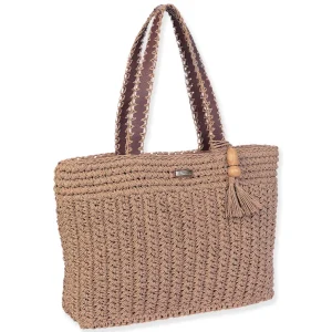 Tan, Paper Straw Handbag | CE6651 B