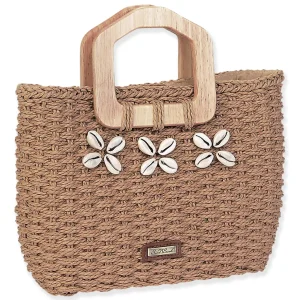 Tan, Paper Straw Medium Tote | CE6643 B