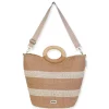 Tan, Paper Straw Shoulder Tote | CE6698 B