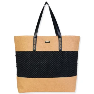 Tan, Paper Straw Shoulder Tote | CE6702 B