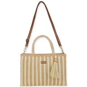 Tan, Paper Straw Shoulder Tote | CE6682 A