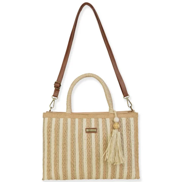 Tan, Paper Straw Shoulder Tote | CE6682 A